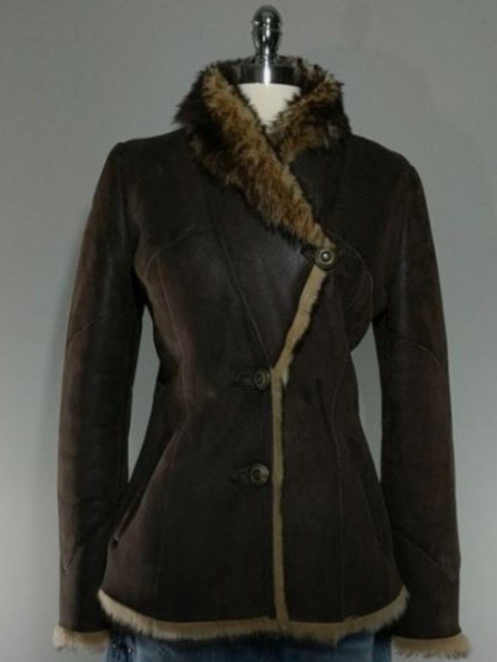 BRANCO PELLE Luxe Brown Tan Suede Genuine Shearling Coat Size Small